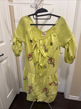 Gipsy Queen Lime Green Floral Embroidered Dress NWT